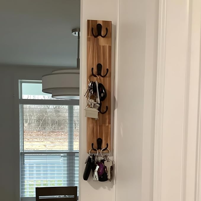 Vertical Key Holder for Wall - Mounted Wooden Key Rack Organizer with Hooks for Home Entryway, Laundry Room & Garage - Perfect Space-Saving Storage Solution for Keys, Wallets & Pet Leashes