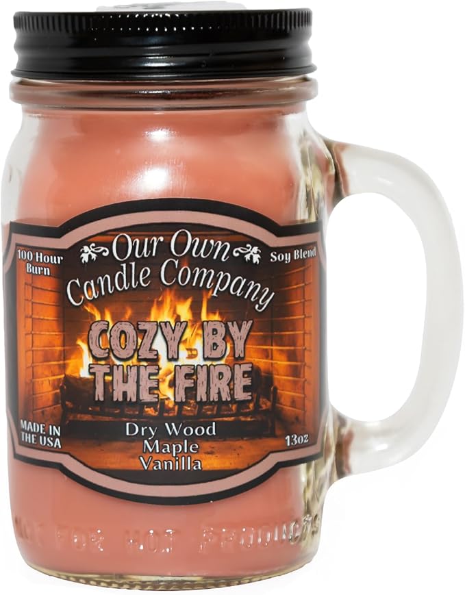 Our Own Candle Company, Cozy by The Fire Scented Mason Jar Candle, 100 Hour Burn Time,13 Ounces