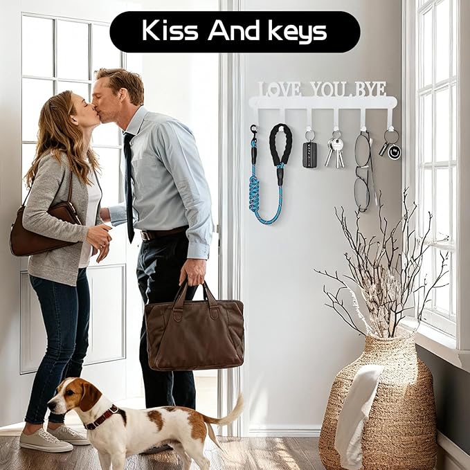 Key Holder for Wall - 'Love You Bye' Key Hooks,Key Holder Wall Mount Self Adhesive, Key Rack Wall Mount for Wall No Drill for Living Room, Kitchen, Bathroom, Garage (White, 6 Hooks)