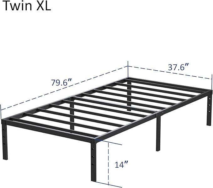 Twin XL Bed Frames No Box Spring Needed, 14 Inch Heavy Duty Metal Twin XL Platform Bed Frame Support Up to 2500 lbs, Easy Assembly, Noise Free, Black