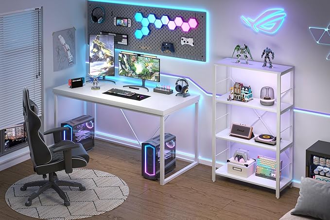 EXCEFUR Home Office Desk, Modern Wood Computer Desk, Wood Study Writing Table, Simple Gaming Executive Desk Workstation for Bedroom Living Room, White, 53 inch