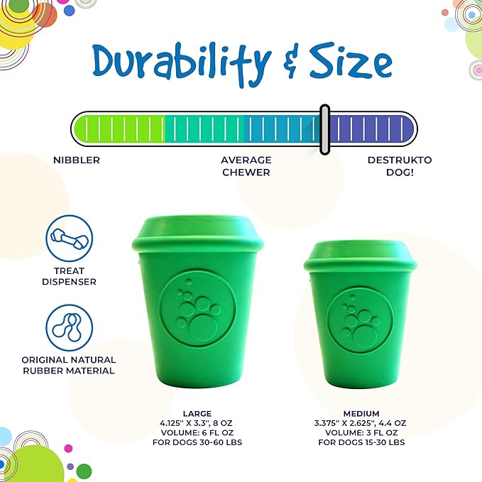 SodaPup Coffee Cup – Durable Dog Treat Dispenser & Chew Toy Made in USA from Non-Toxic, Pet Safe, Food Safe Natural Rubber Material for Mental Stimulation, Problem Chewing, Calming Nerves, & More