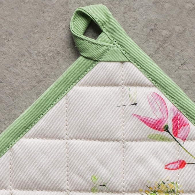Maison d' Hermine Pot Holders set 100% Cotton Heat Resistant Potholders 8" x 8" Hot Pads with Loop BBQ, Cooking, Baking, Grilling, Kitchen, Handling Hot Pans Spring/Summer (Pack of 2, Botanical Fresh)