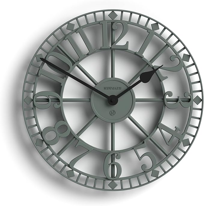 NEWGATE® Warehouse Wall Clock | Skeleton Clock | 16 inch | Asparagus Green with Black Hands | Contemporary Vintage Style for Kitchen, Living Room or Office