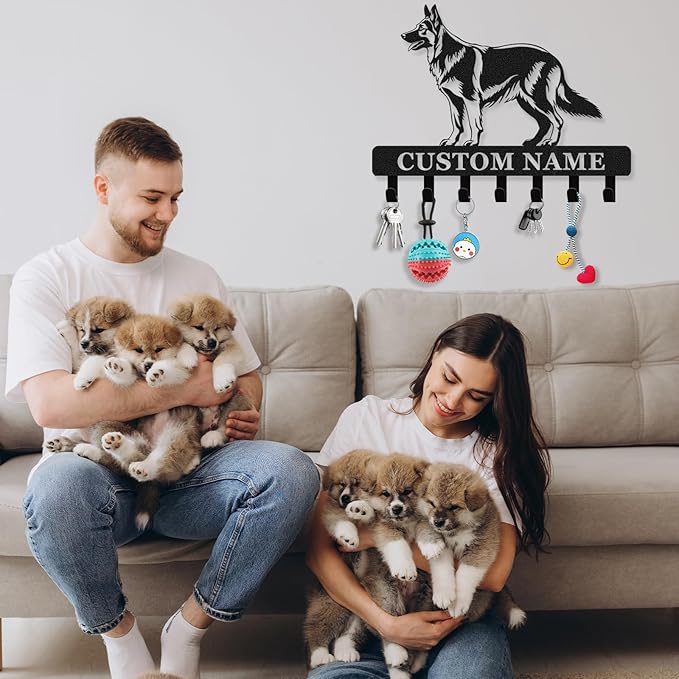 Personalized Dog Leash Holder for Wall - Custom Metal Wall Mount, Dog Leash Hooks, Coat Rack Key Organizer for Entryway