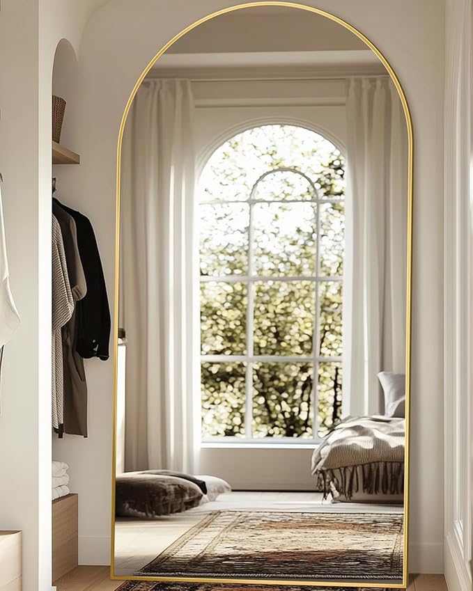 Full Length Mirror, 81"x41" Oversized Floor Mirror with Stand, Hanging or Leaning Full Body Mirrors Mirror for Bedroom, Living Room, Cloakroom, Arch, Gold