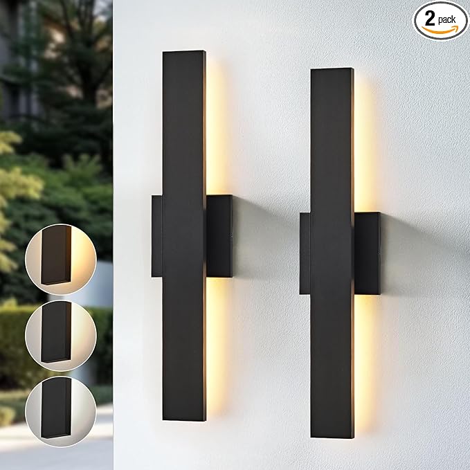 Upgraded 2-Pack 23.6in Black Long Modern LED Outdoor Wall Lights 3000K 4000K 5000K Dimmable Exterior Wall Sconce Outside Light fixtures for House Garage Front Door