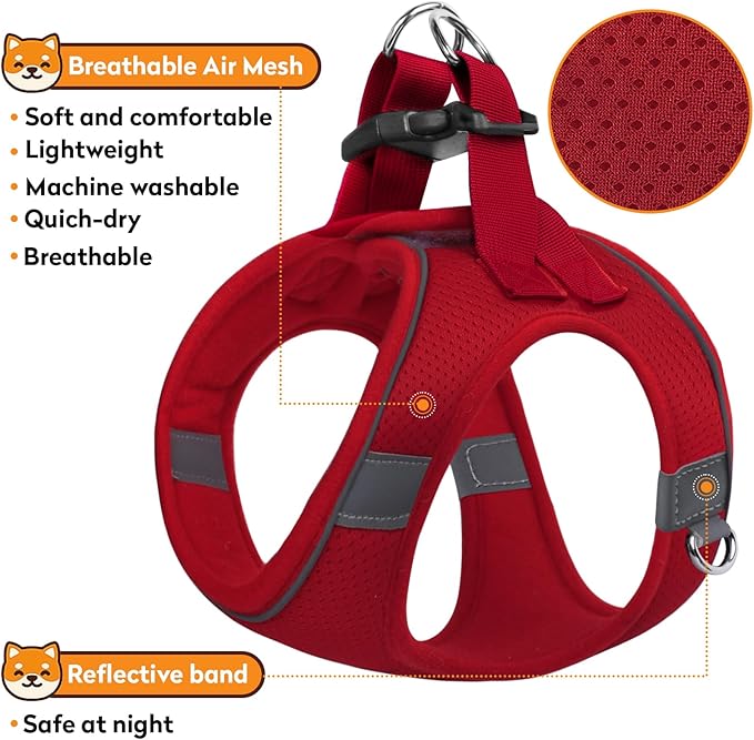 Dog Harness with Leash Set, No-Pull Step-in Reflective Pet Harness with 1 Leash Clips, Adjustable Soft Padded Easy Walk Dog Vest for Small Medium Large Dogs, Cats(Bright Red, XXXSmall)