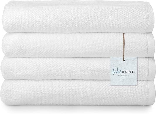 Welhome Franklin 100% Cotton Popcorn Textured Towel Set - 4 Pack Bath Towels, 600 GSM, Soft & Plush, White