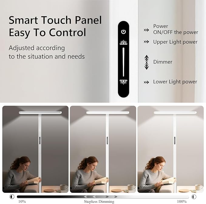 73" LED Floor Lamp, Full Spectrum Eye-Care Reading Floor Lamps, 60W Dimmable Standing Light,4300LM Natural Bright Floor lamp for Living Room, Bedroom, Office, Study Room, Ra97, 4000K