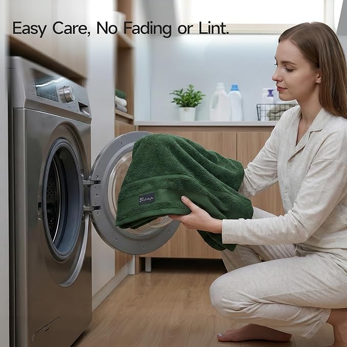 REDKISS Large Bath Towels Set 2 Piece, 100% Cotton, 31x63 in,Heavyweight 760GSM, Highly Absorbent & Quick Dry, Super Soft Luxury Towels for Bathroom,Hotel Collection - Green