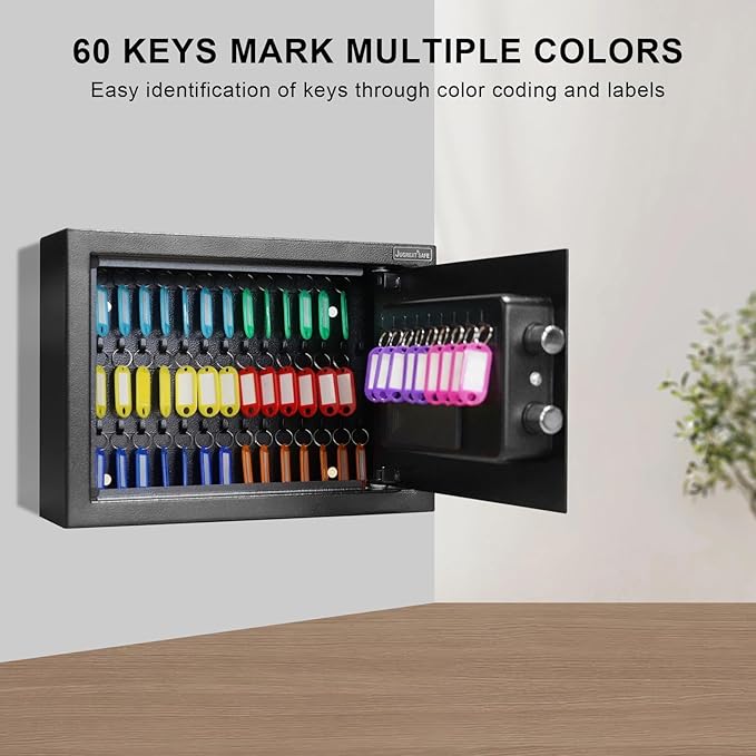 JUGREAT 60 Keys Cabinet with Sensor Light,Electronic Key Safe,Pin Code Keyless Storage Box for Keys,Secure Wall Mount Safe with 60 Key Tags