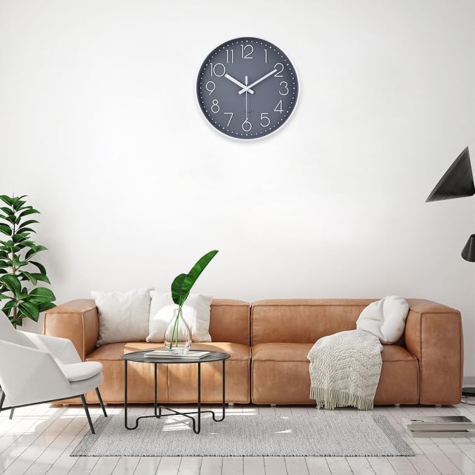 jomparis Small Wall Clock 8 Inch Gray Wall Clocks Silent Non-Ticking for Bedroom Bathroom Kitchen