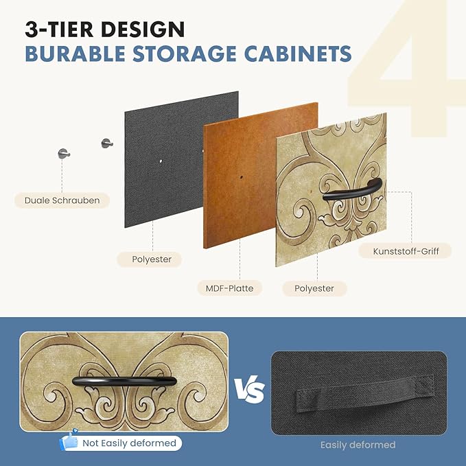 DUMOS Nightstand with 4 Drawers Bedside Table with Removable Fabric Bins Sturdy Steel Frame Wood Top Organizer Furniture for Bedroom Closet Living Room,Floral Painted