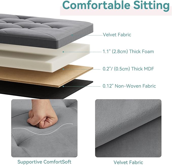 BRIAN & DANY Folding Storage Ottoman Bench, Ottoman with Storage, Foot Rest, Benches Seat for Bedroom, Living Room, Entryway, Long Shoes Bench, 15.7" x 31.5" x 15.7" Gray