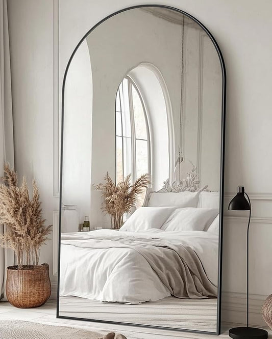 Full Length Mirror, 82"x44" Oversized Floor Mirror with Stand, Hanging or Leaning Full Body Mirrors Mirror for Bedroom, Living Room, Cloakroom, Arch, Black