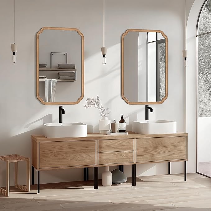 HOMECOOKIN Wood Bathroom Mirrors for Wall Mounted, 24" x 36" Rustic Wood Frame Wall Mirrors Decorative for Living Room or Bedroom Vanity Mirror (DH) A
