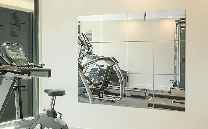 Ruomeng Home Gym Mirror Tiles - 10" x 10" x 12Pcs Full Length Mirror Tiles Glass Frameless Wall Mirror for Home Gym, Bedroom, Door & Bathroom