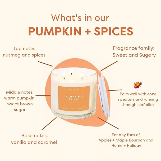 Calyan Wax Co. Pumpkin & Spices 3 Wick Scented Candle - 43 Hour Burn - Luxury 3 Wick Soy Candles - Non Toxic Soy Wax Candles - Long Lasting Large Glass Jar Candle for Home - 14.9oz