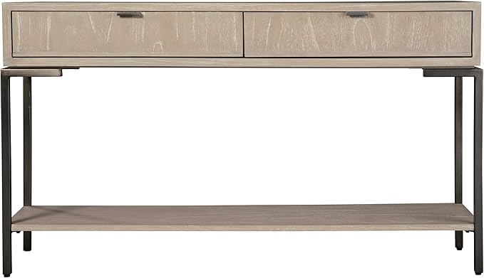 Hekman Furniture Sofa Table Scottsdale Finish, 2 Box Drawers Single Bottom Shelf Square Metal Legs Wooden Surface, Mindi Veneer Solid Material Best Coffee Table for Living Room & Home Decor