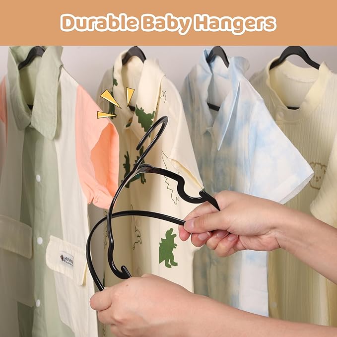 60 Pack Black Baby Hangers 11.42 Inch - Kids Non-Slip Clothes Hangers for Infant & Child, Durable Plastic Children's Hangers for Closet, Pants, Coats, Skirts