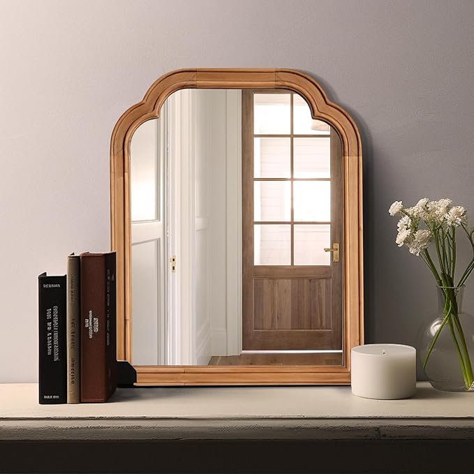 HOMECOOKIN Wood Frame Farmhouse Wall Mirror, 16" x 20" Wood Rustic Bathroom Mirror for Wall Decor Bedroom or Living Room Home Decor, Natural