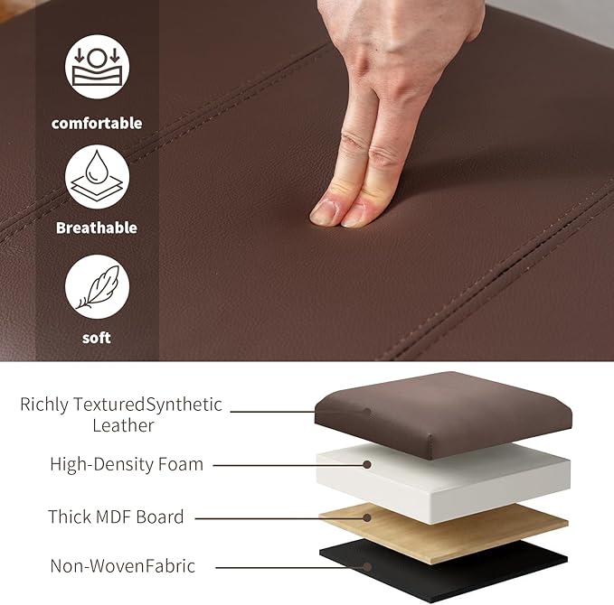 Joveco 24" Leather Storage Ottoman Bench, Rectangle Foot Rest Stool for Living Room, Bedroom, Entryway, Brown