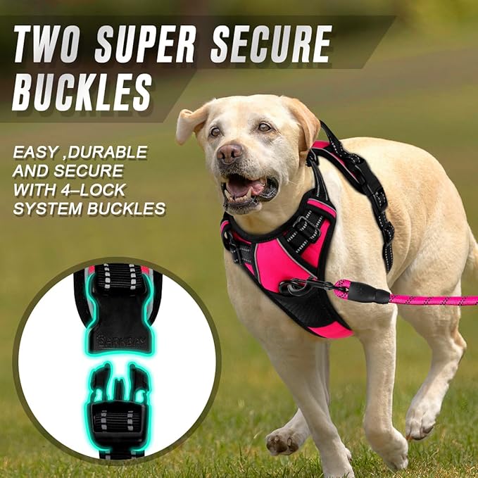 BARKBAY No Pull Dog Harness Front Clip Heavy Duty Reflective Easy Control Handle for Large Dog Walking(Pink,L)