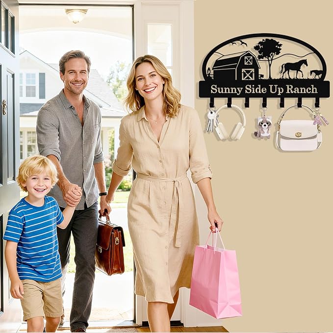 Personalized Deer Forest Key Holder Wall Mount, Custom Metal Key Holder for Wall with Name, Custom Keys Rack Hanger with Hooks for Entryway, Front Door, Hallway, Living Room, Kitchen