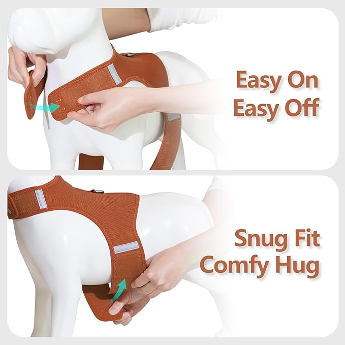 Dog Harness for Puppy – Adjustable Reflective Easy Put On Soft Mesh Vest for Small Dogs with 2 Patches (Carmel Brown,S)