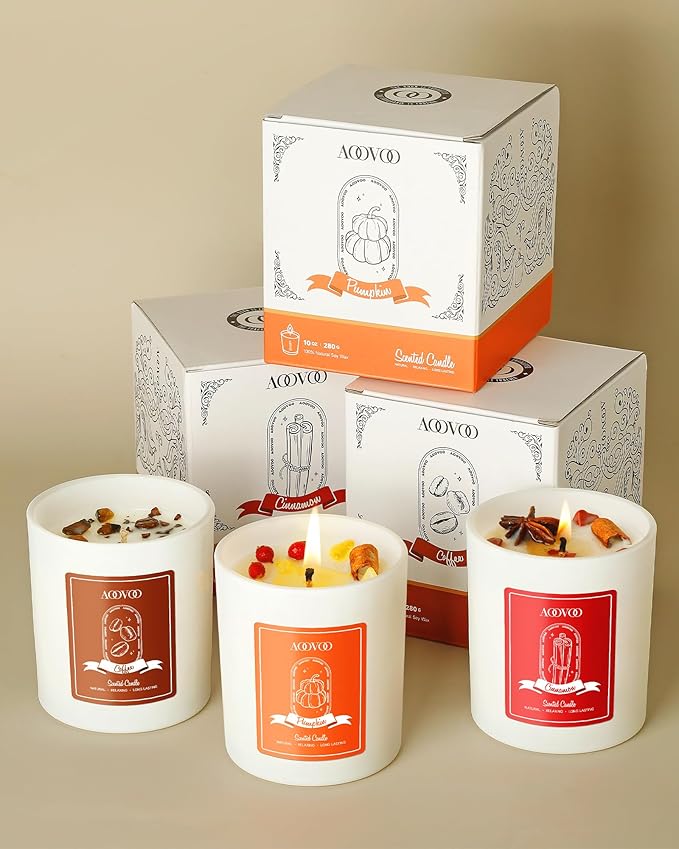 AOOVOO Apple Cinnamon Scented Candles for Women - Aromatherapy Candle with Crystals Inside, 10oz Soy Candles for Home Scented, Birthday Gifts Christmas Candle for Women Mom