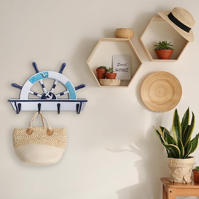 Dog Leash Holder for Wall Mount, Farmhouse Wooden Dog Claw Hooks, Paws Key Rack Accessories for Rustic Home Decor (Nautical)