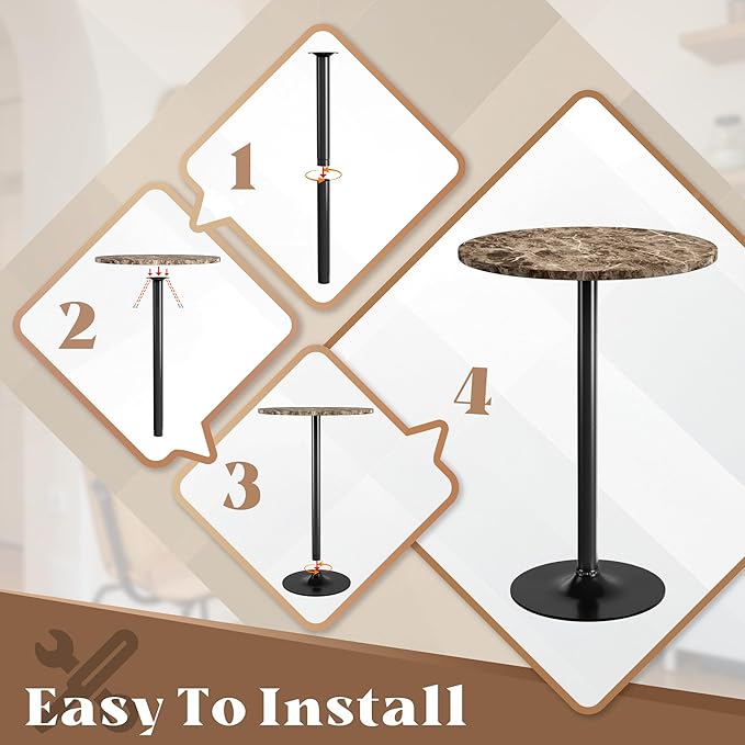 Homall Round Dining Table Bistro Pub 23.8 x 39.5 Inches Bar Table for Kitchen, Dining Room (2, Marble-Black)