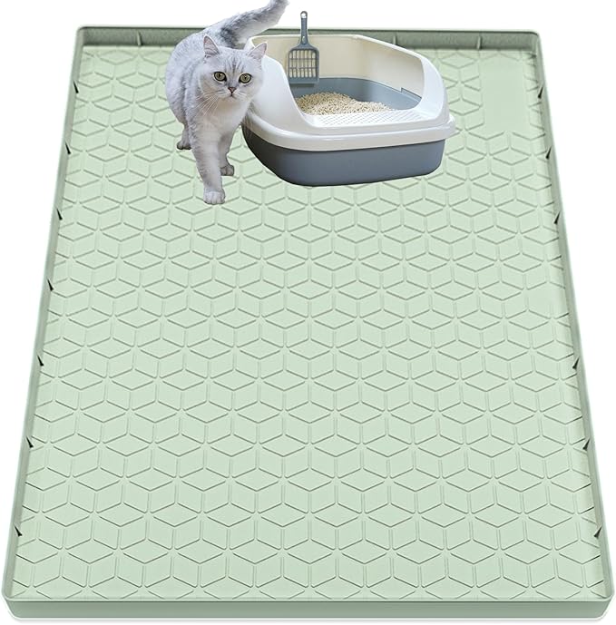 Cat Litter Mat, Silicone Large Cat Mat for Litter Box - 40x28 in, Waterproof & Non-Slip, Durable & Easy Clean, Green