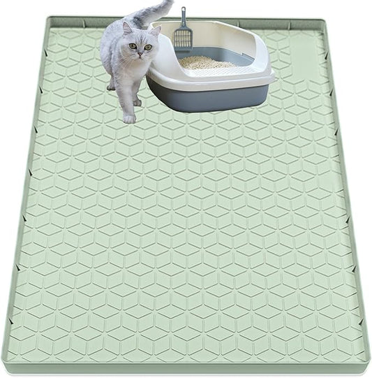 Cat Litter Mat, Silicone Large Cat Mat for Litter Box - 40x28 in, Waterproof & Non-Slip, Durable & Easy Clean, Green