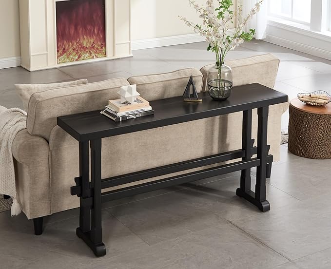 chairus 59" Long Console Table Farmhouse Narrow Sofa Table with Crossbar Solid Wood Entryway Table for Living Room/Hallway/Entrance, Black