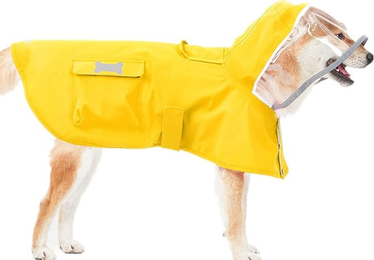 Dog Waterproof Raincoat with Poncho Hoodie, High Reflective Adjustable Yellow Pet Rain Jacket with Leash Hole for Small Medium and Large Dogs (Yellow, XX-Large)