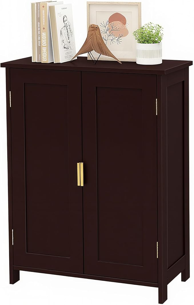 TaoHFE Brown Bathroom Storage Cabinet,Wood Bathroom Cabinets Freestanding with 2 Door Organizers Storages with Adjustable Shelves, Storage Cabinet for Living Room,Laundry Room