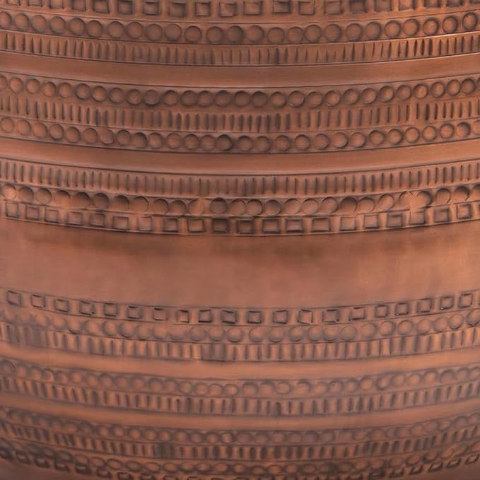 Modern Round Aluminum Hammered Embossed Texturing Metal Drum Coffee Table, Hand-Stamped Iron, Boho Accent Cylinder Drum Coffee Table, Cocktail Table, for The Living Room and Bedroom, Copper