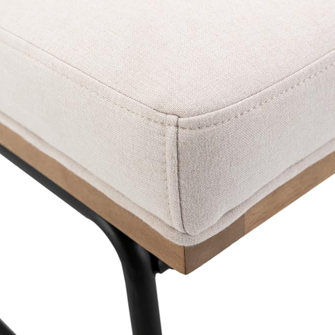 Modern Dining Chairs Set of 6, Comfy Linen Fabric Armless Side Chairs with Backrest Wooden Upholstered Seat Black Metal Legs for Dining Room Living Room, White