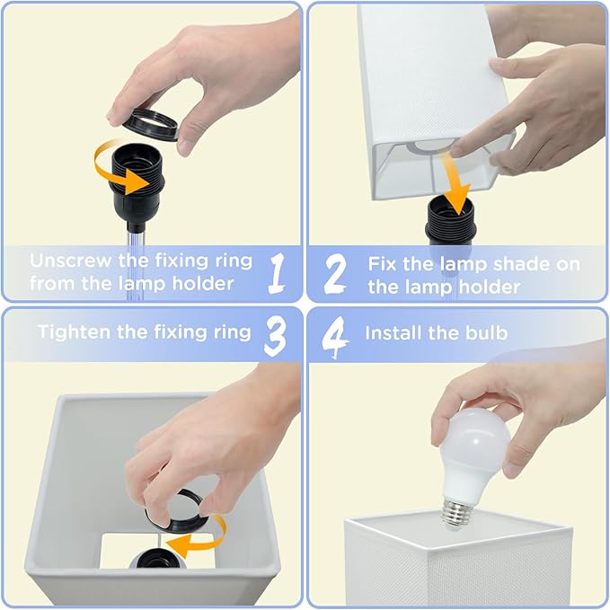 COZOO 3 Way Dimmable Touch Bedside Table Lamp with 2 USB Charging Ports 2 Outlets Power Strip,Black Charger Base White Fabric Shade,LED Desk Night Light for Bedroom/Nightstand/Living Room/College Dorm