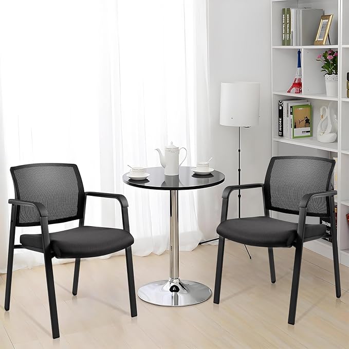 CLATINA Mesh Back Stacking Arm Chairs with Upholstered Fabric Seat and Ergonomic Lumber Support for Office School Church Guest Reception Black