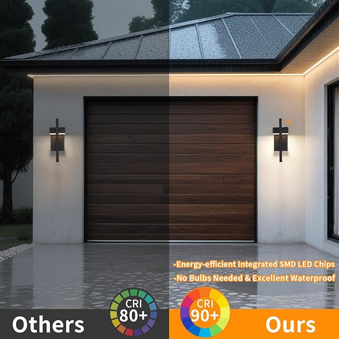 tewei LED Outdoor Wall Sconce Dusk to Dawn Outdoor Lighting, Modern Exterior Lighting Fixtures, Black LED Front Porch Lights Outside Wall Mount Lights for House, Hallway, Warm White 3000K, 2 Pack