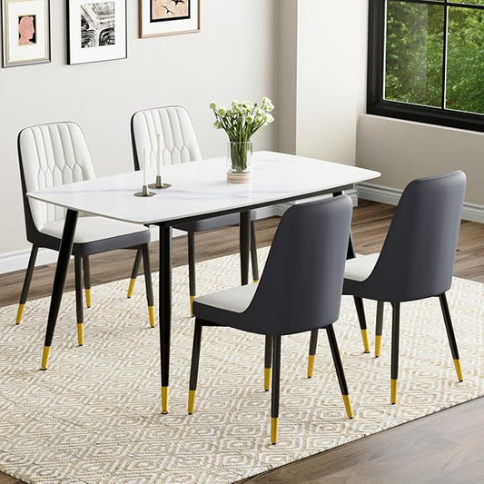 50'' Dining Table Set for 4, Dining Room Sets for 4, Sintered Stone Dining Table Chairs Set of 4, Easy to Assemble，Suitable for Small Spaces