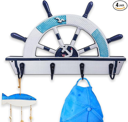 Dog Leash Holder for Wall Mount, Farmhouse Wooden Dog Claw Hooks, Paws Key Rack Accessories for Rustic Home Decor (Nautical)