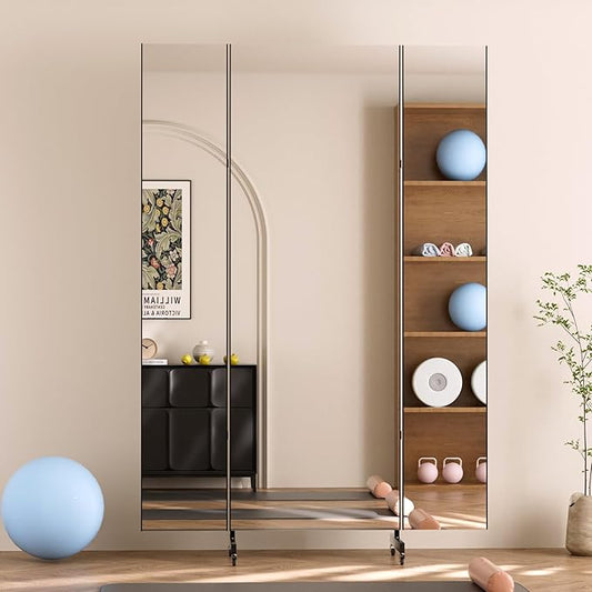 brisafe Full Length Mirror with 360° Wheels, 55"x79" Foldable Floor Mirror with Nano-Tech Shatterproof Film - Ultra-Large Mobile Mirror for Home Gym, Dance Studio & Commercial Spaces (Black)