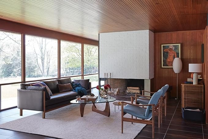 Mid Century Coffee Table Triangle Glass Coffee Table with Solid Wood Base and Thick Clear Glass Top Modern End Table for Living Room, Patio, Office, Dark Walnut