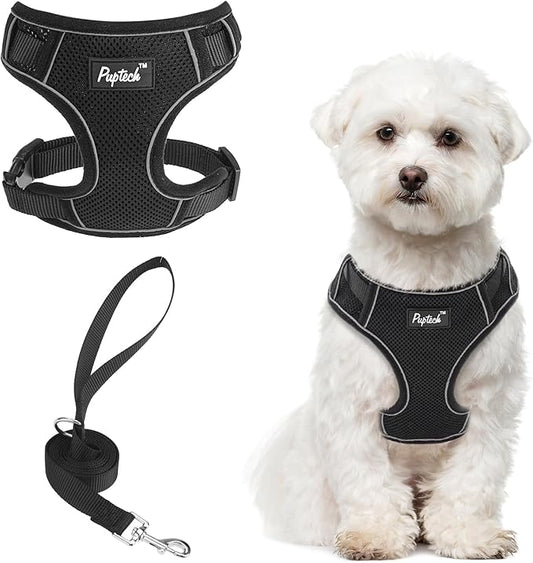PUPTECK Small Dog Harness and Leash Set, No Pull Adjustable Puppy Cat Harness, Reflective Soft Mesh Pet Vest Small Sized