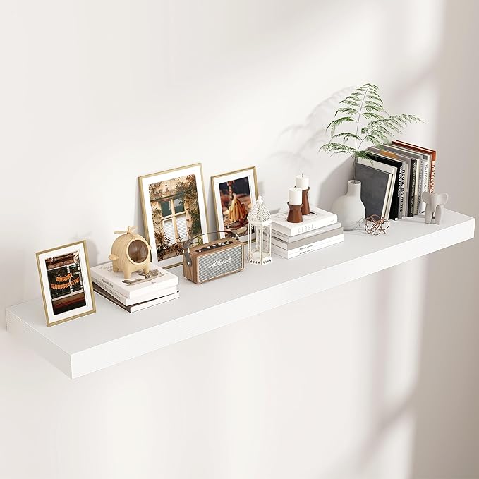 Floating Shelves for Wall, 55 Inch Wide x 12 Inch Deep Floating Shelves, Long Wood Floating Wall Shelf Shelves for Living Room Bathroom Bedroom Kitchen Home - (White, 55" W x 12" D x 2" H)
