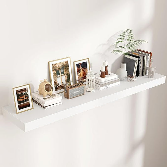 Floating Shelves for Wall, 55 Inch Wide x 12 Inch Deep Floating Shelves, Long Wood Floating Wall Shelf Shelves for Living Room Bathroom Bedroom Kitchen Home - (White, 55" W x 12" D x 2" H)